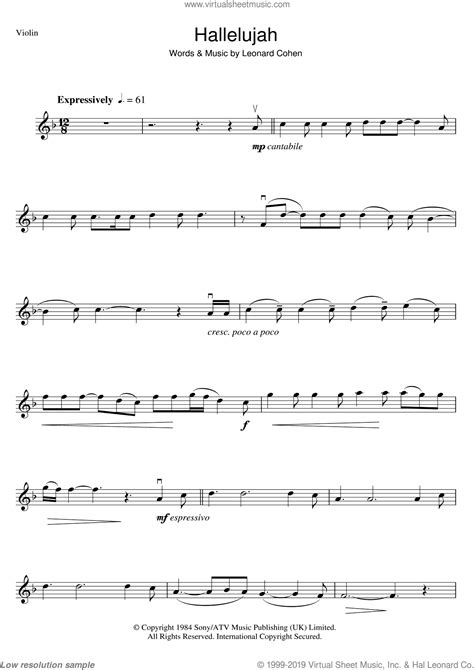 violin hallelujah sheet music